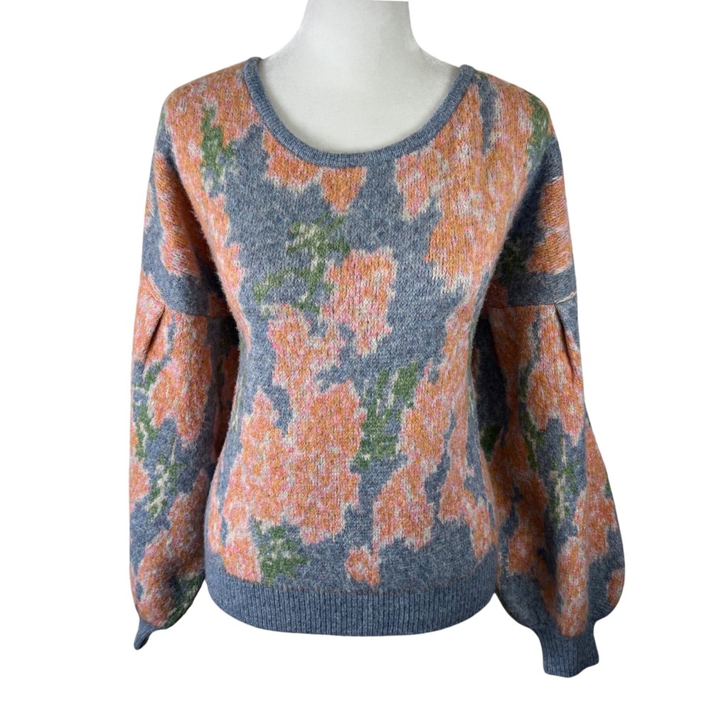 Sundance Kristan Women Watercolor Floral Knit Balloon‎ Sleeve Sweater Large